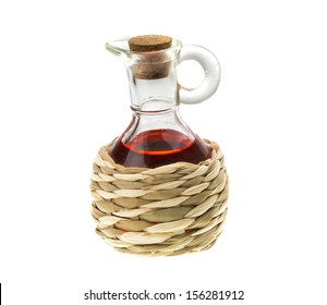 Small Decanter With Red Wine Vinegar Isolated On The White