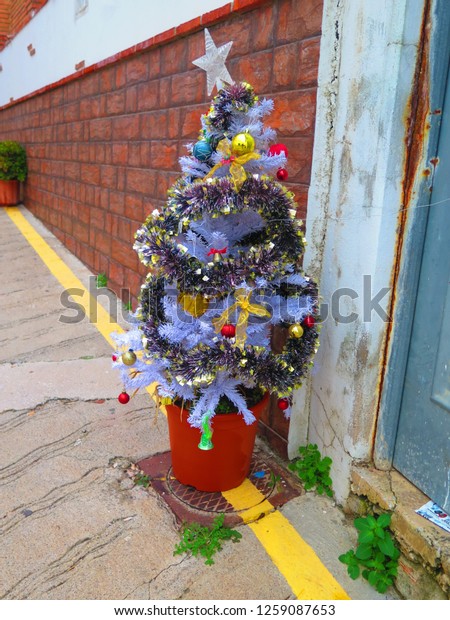 Small Decorated Artificial Christmas Tree On Stock Photo Edit Now