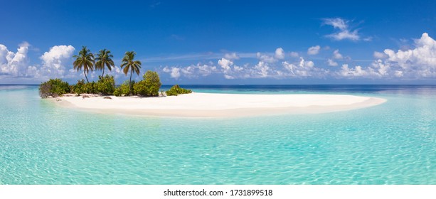 Small Desert Tropical Island with Idyllic Lagoon a Classic Honeymoon Travel Destination of Indian ocean.