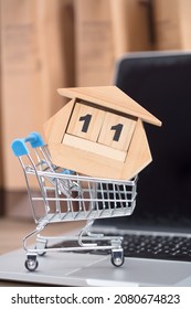 Small Desk Calendar Loaded In Shopping Cart On Laptop