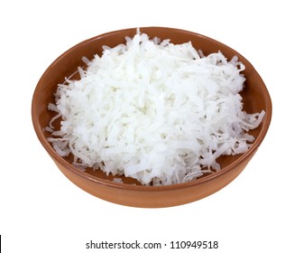 A Small Dish Of Fresh Shredded Coconut.