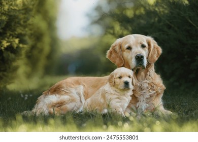 small dog golden retriever labrador puppy in the park in the summer for a walk. dog is best friend. golden retriever puppy 1 month - Powered by Shutterstock