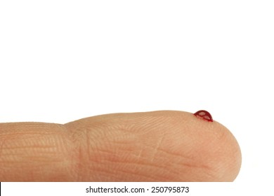 Small Drop Of Blood On The Tip Of A Finger