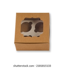 Small Empty Brown Cupcake Packaging Box Isolated On A White Background 