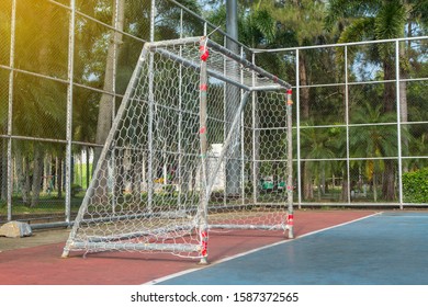 Small Empty Soccer Field With Goal Post And Beautiful Nature.