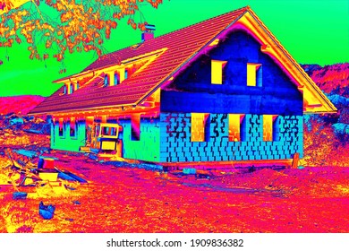 Small Excavator. Family House Garden Was Being Rebuilt With Machine.  Gamma Radiation Spectrum In Simulator.  