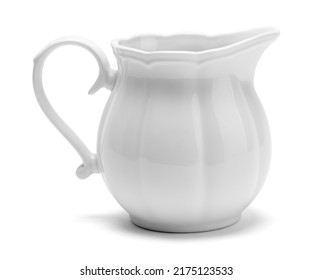 Small Fancy Ceramic Milk Pitcher Cut Out On White.