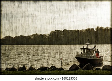 Small Fishing Boat Closeup And In A Vintage Style