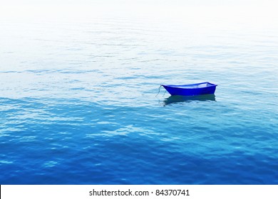 small fishing boat floating on blue sea - Powered by Shutterstock