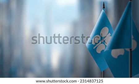Small flags of the Organization of the Petroleum Exporting Countries on an abstract blurry background.