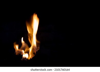 Small Flame Of Fire On A Black Background, Horizontal