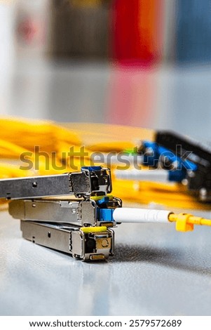 Small Form-Factor Pluggable with Fiber Optic Cable Used for Telecommunication and Data Communications Applications