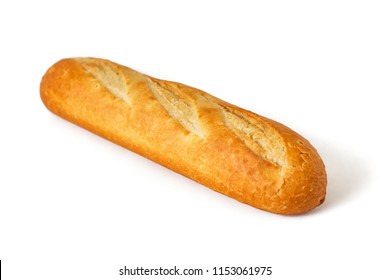 Small fresh baguette isolated on white background - Shutterstock ID 1153061975