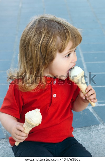 Small Funny Baby Boy Long Blonde Stock Photo Edit Now 434763805