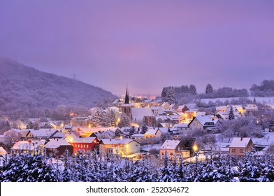 Small German Town In A Frozen Winter Night