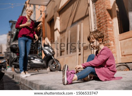 Similar – Image, Stock Photo Happy child with pink shirt in the garden