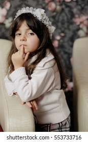 Small Girl Posing Inside House During Winter Season