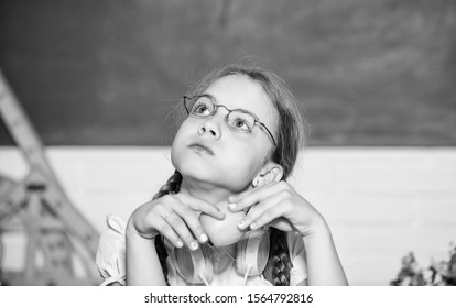 Small Girl Ready To Eat Apple. Smart Child Concept. Healthy Eating Is Good. Small Genius Child In Classroom. Lunch Time. Back To School. Einstein. Fresh Summer Fruit.