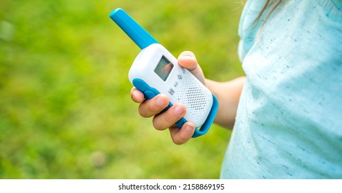 Small Girlkid Play Walkietalkiewalkie Talkies Channelsgame Stock Photo ...