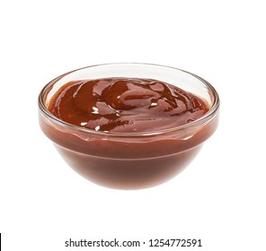 Small Glass  Bowl Of Bbq Sauce  Isolated On White Background. Barbecue Sauce