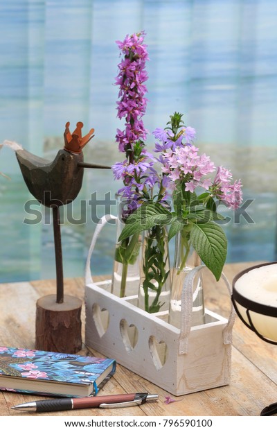 Small Glass Vases Flowers Deco Bird Stock Photo Edit Now 796590100