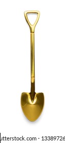 Small Gold Shovel Isolated On White Background.