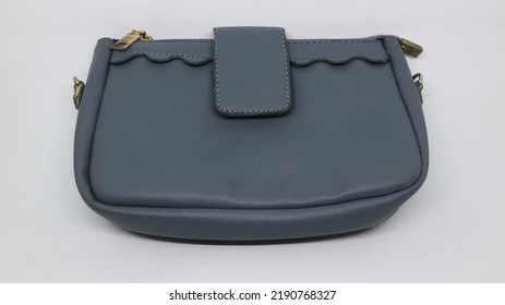 Small Gray Cloth Pouch With Synthetic Leather Material But Looks Luxurious And Elegant Made Of Isolated White Which Is Usually Worn By Women