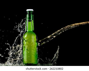 Small Green Beer Bottle Splash