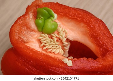 Small green pepper grows inside a large red pepper, internal proliferation