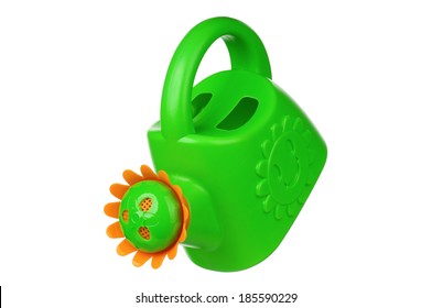 Small green watering can isolated on white background