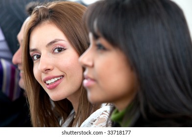 Small Group Of Business People In An Office Lined Up