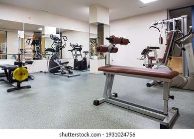 Small Gym Interior With Modern Fitness And Sports Equipment. Modern Interior Of The Gym.