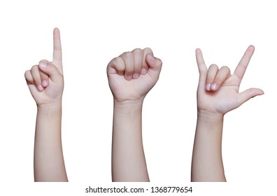 Small Hand Of Child's ,finger And Arm Of Asia Girl Young, Child's Hands Isolated On White Background