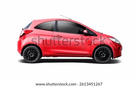 Small hatchback car, side view isolated on white color