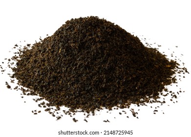 Small Heap Of Ceylon Black BOP Broken Orange Pekoe Tea On White Background