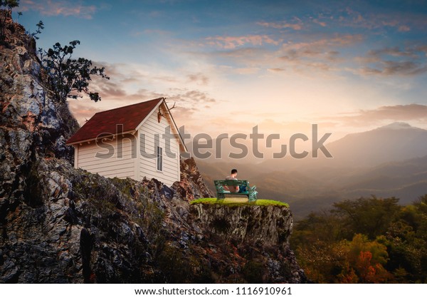 Small House Jungle On Cliff Sunlight Stock Photo Edit Now 1116910961