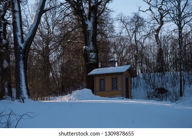 Small House In The Woods On The Djurgården Island In Stockholm A Snowy Winter Day