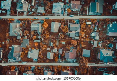 Small Houses In Carnikava City. Shot From Above By Drone