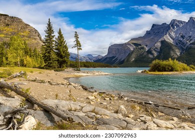 Small island on Lake Minnewanka in Banff National Park, Canada - Powered by Shutterstock