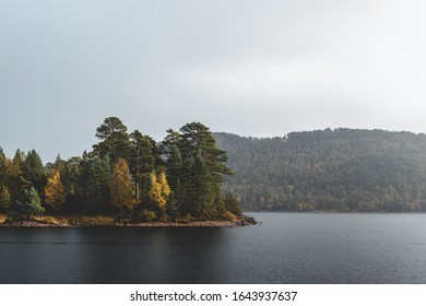 Small Island On Loch Affric, Scotland, In Autumn