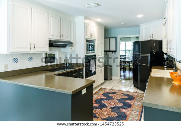 Small Kitchen White Cabinets Tiled Floor Stock Photo Edit Now