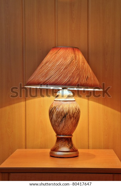 Small Lamp On Nightstand Objects Stock Image 80417647