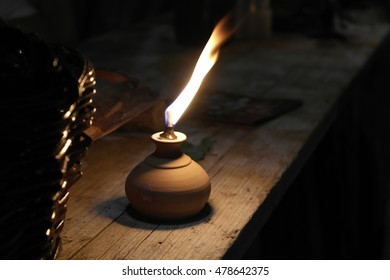 Small Lamp To Terracotta Oil In Medieval Style