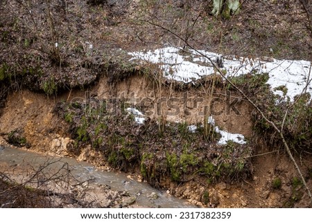 A small landslide on the clay slope of the ravine due to water washout