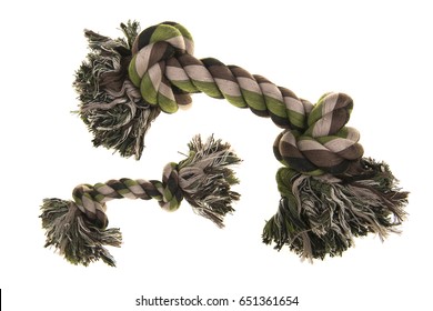 Small And Large Camouflage Dog Toy Rope Bone Seen From Above Isolated On A White Background