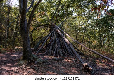 Small Lean-to Hut Called Sasquatch Hut 1 On The Breakneck Ridge Hiking Trail Near Cold Spring, New York Ion The Lower Hudson Valley