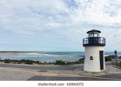 Small lighthouse at the coast of Atlantic in Ogunquit, Maine, USA