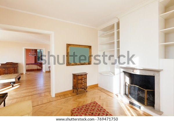 Small Living Room Window Fireplace Royalty Free Stock Image