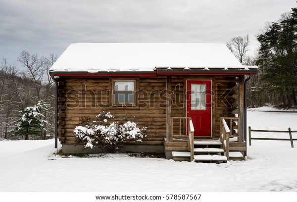 Small Log Cabin On Snowy Winter Stock Photo Edit Now 578587567