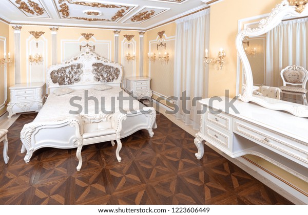 Small Luxury Bedroom Bath Expensive Furniture Stock Photo
